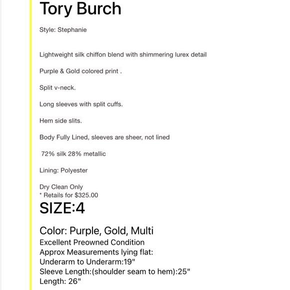 TORY BURCH Silk Chiffon Tunic Top Blouse Maroon Gold Size 4 - Picture 5 of 16